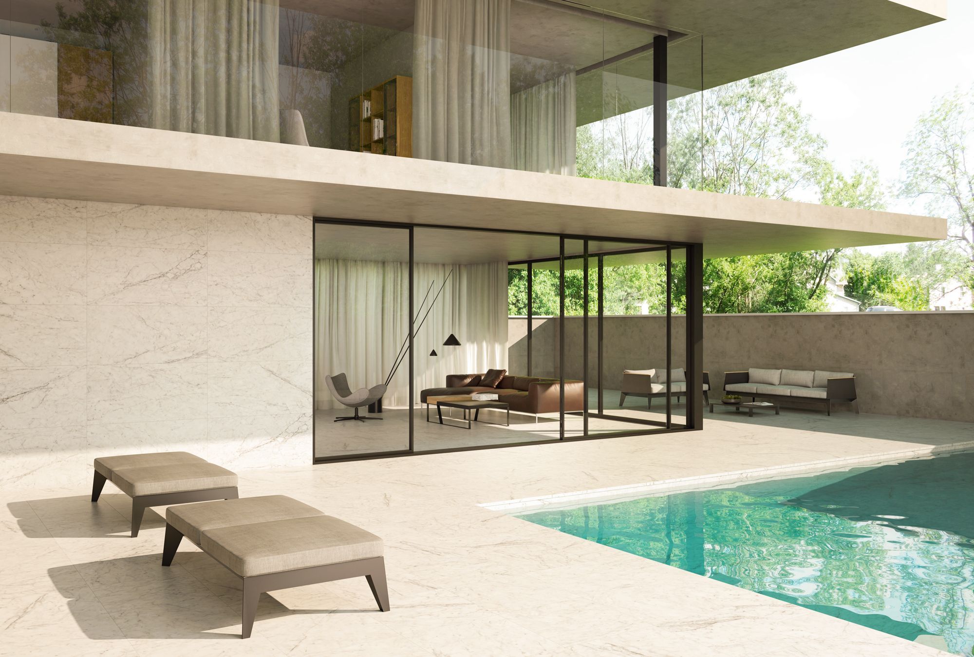 piscina y exterior con porcelánico Luce efecto mármol de Ape piscina y exterior con porcelánico Luce efecto mármol de Ape