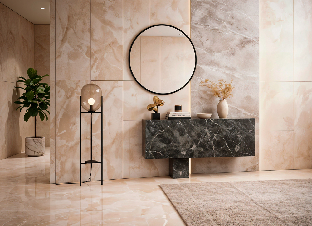 aparador para recibidor fabricado en azulejo porcelanico aparador de porcelánico que parece una escultura de arte